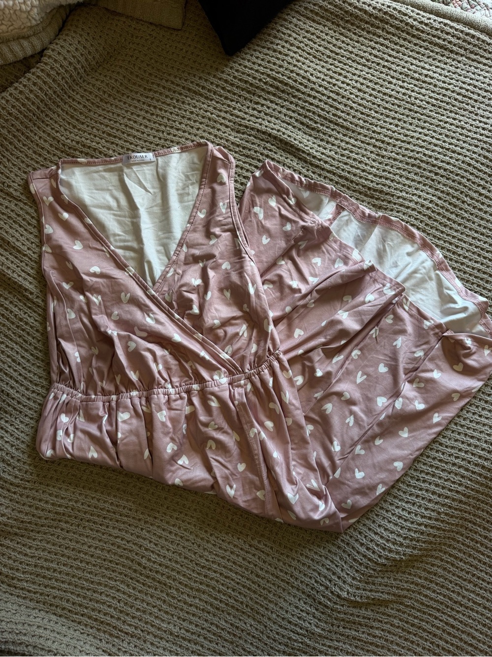 Amazon Women's Dusty Pink Heart-Print Wrap Nightgown